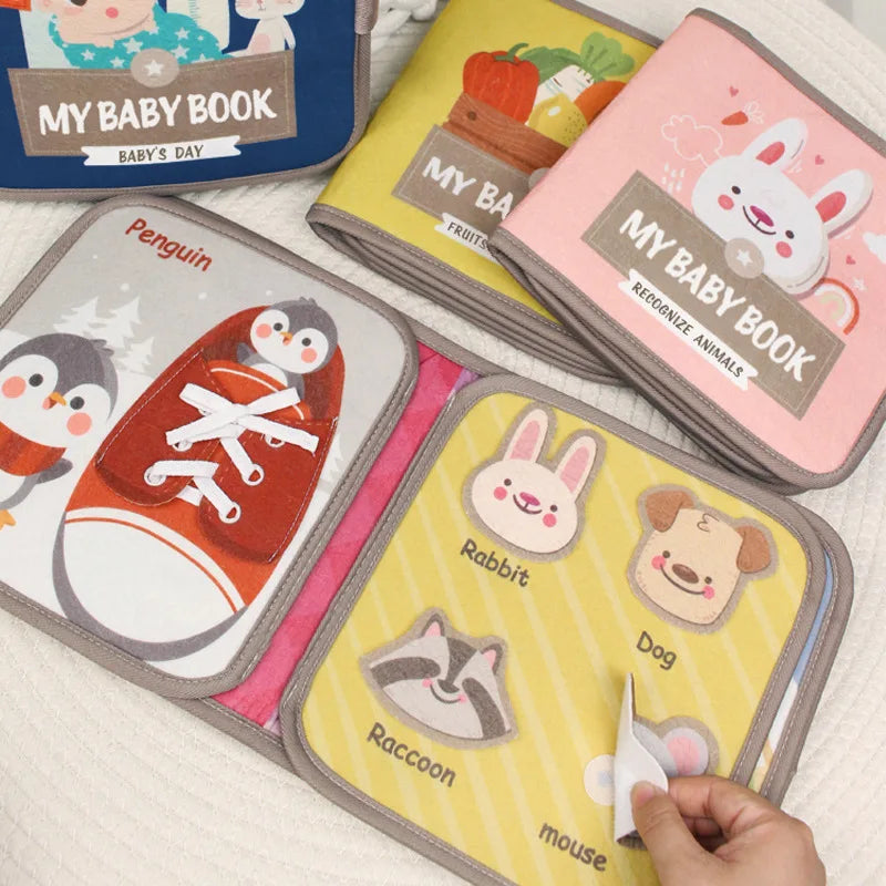 Montessori Busy Book Baby Early Education Book，Puzzle Toy, Animal Cognitive Fabric Book, Repeated Paste Book & Sensory toys - LUDICTOYS