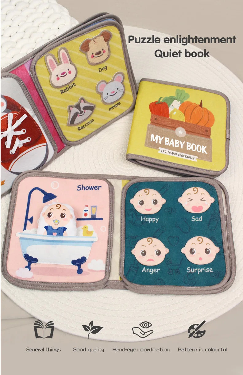 Montessori Busy Book Baby Early Education Book，Puzzle Toy, Animal Cognitive Fabric Book, Repeated Paste Book & Sensory toys - LUDICTOYS