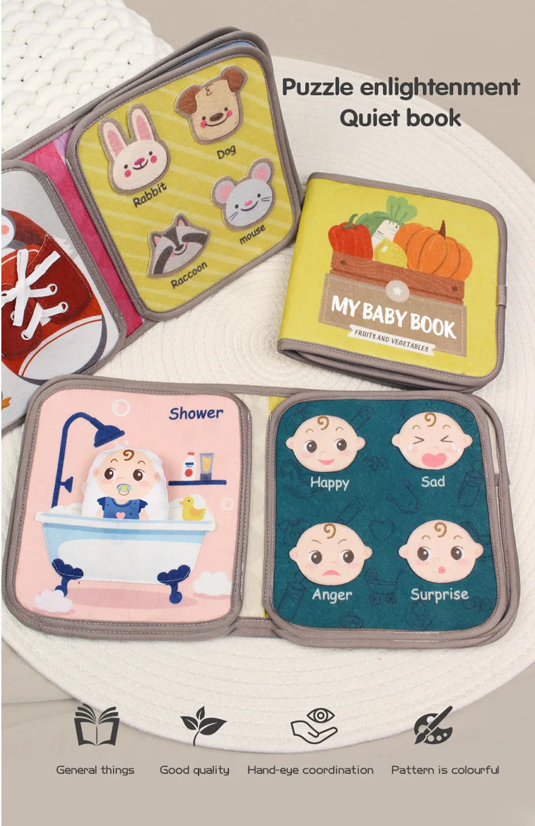 Montessori Busy Book Baby Early Education Book，Puzzle Toy, Animal Cognitive Fabric Book, Repeated Paste Book & Sensory toys - LUDICTOYS