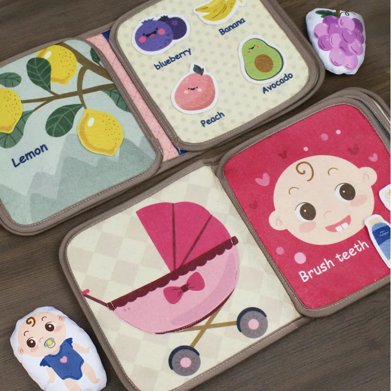 Montessori Busy Book Baby Early Education Book，Puzzle Toy, Animal Cognitive Fabric Book, Repeated Paste Book & Sensory toys - LUDICTOYS