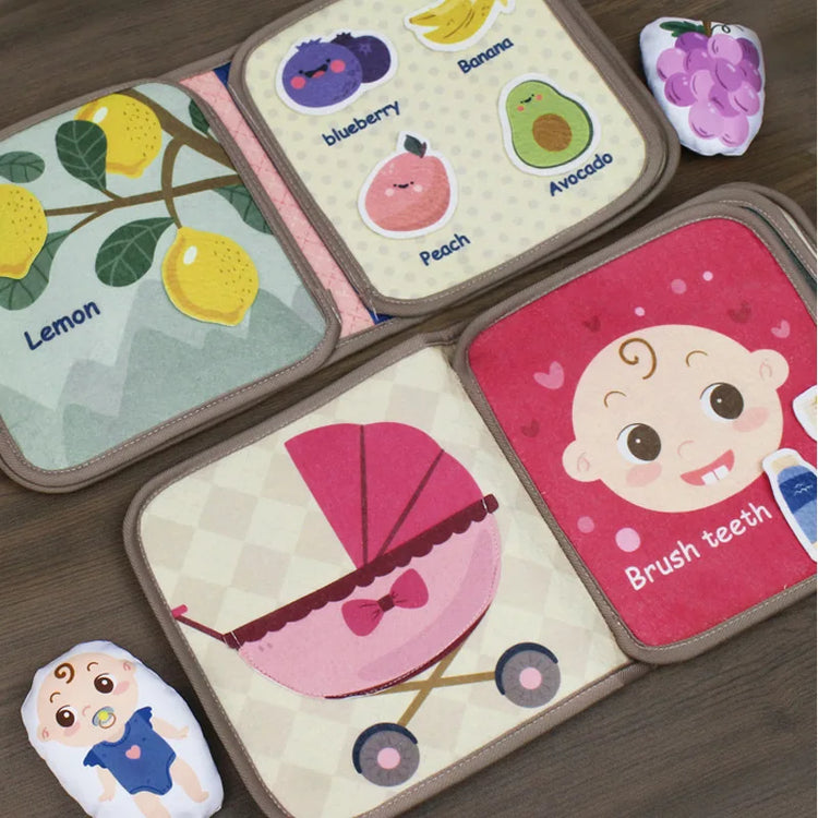 Montessori Busy Book Baby Early Education Book，Puzzle Toy, Animal Cognitive Fabric Book, Repeated Paste Book & Sensory toys - LUDICTOYS